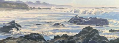 WENDY WIRTH - MIST ALONG THE SHORE - OIL ON BOARD - 16 X 6