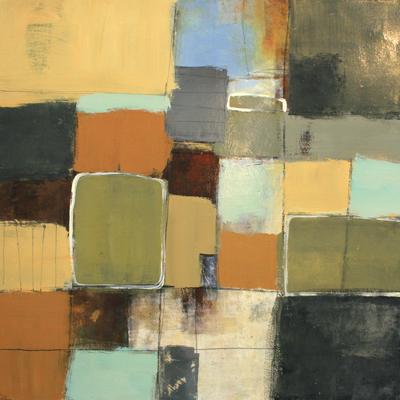 LISA RIDGERS - EARTH TONED VIEW II - MIXED MEDIA ON PAPER - 30 X 30