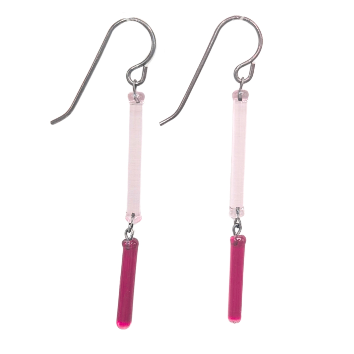 KRISTA BERMEO - LT PINK AND HOT PINK LINK BAR EARRINGS - GLASS