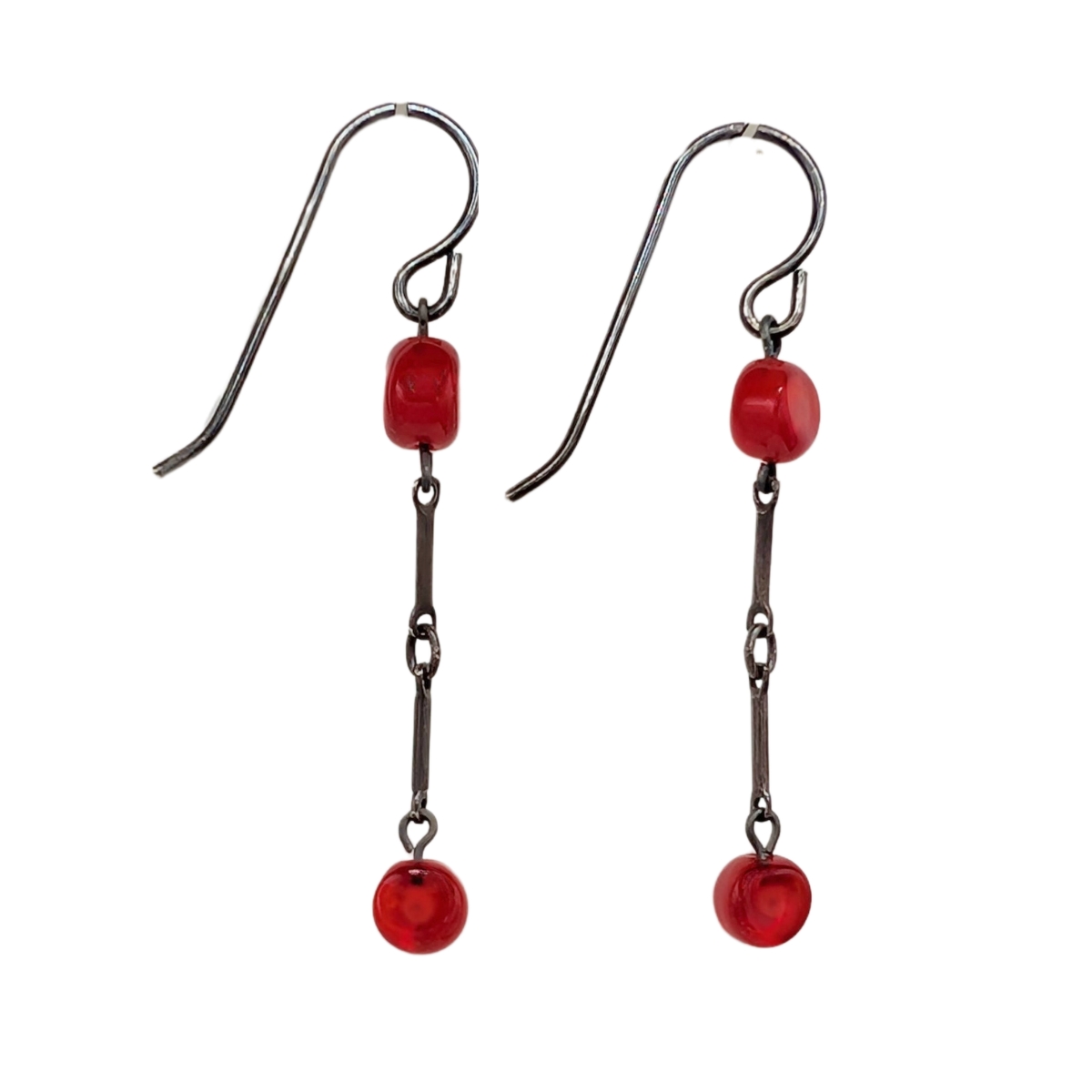 KRISTA BERMEO - LINKED RED GLASS BEAD EARRINGS - GLASS