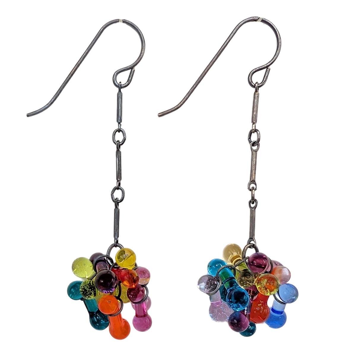 KRISTA BERMEO - LONG ROSETTI RAINBOW BLOOM EARRINGS - GLASS