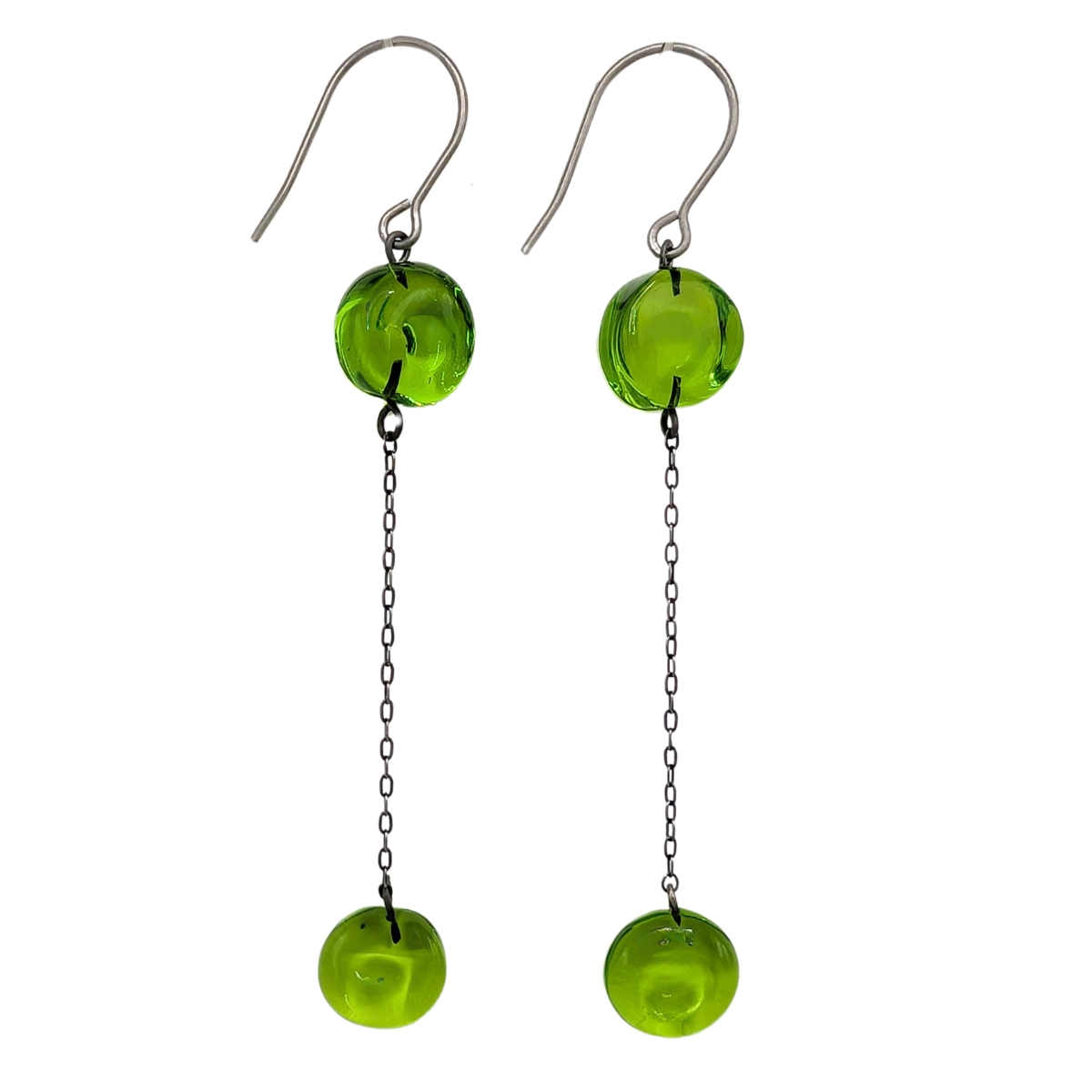 KRISTA BERMEO - LINKED GREEN ORB EARRINGS - GLASS