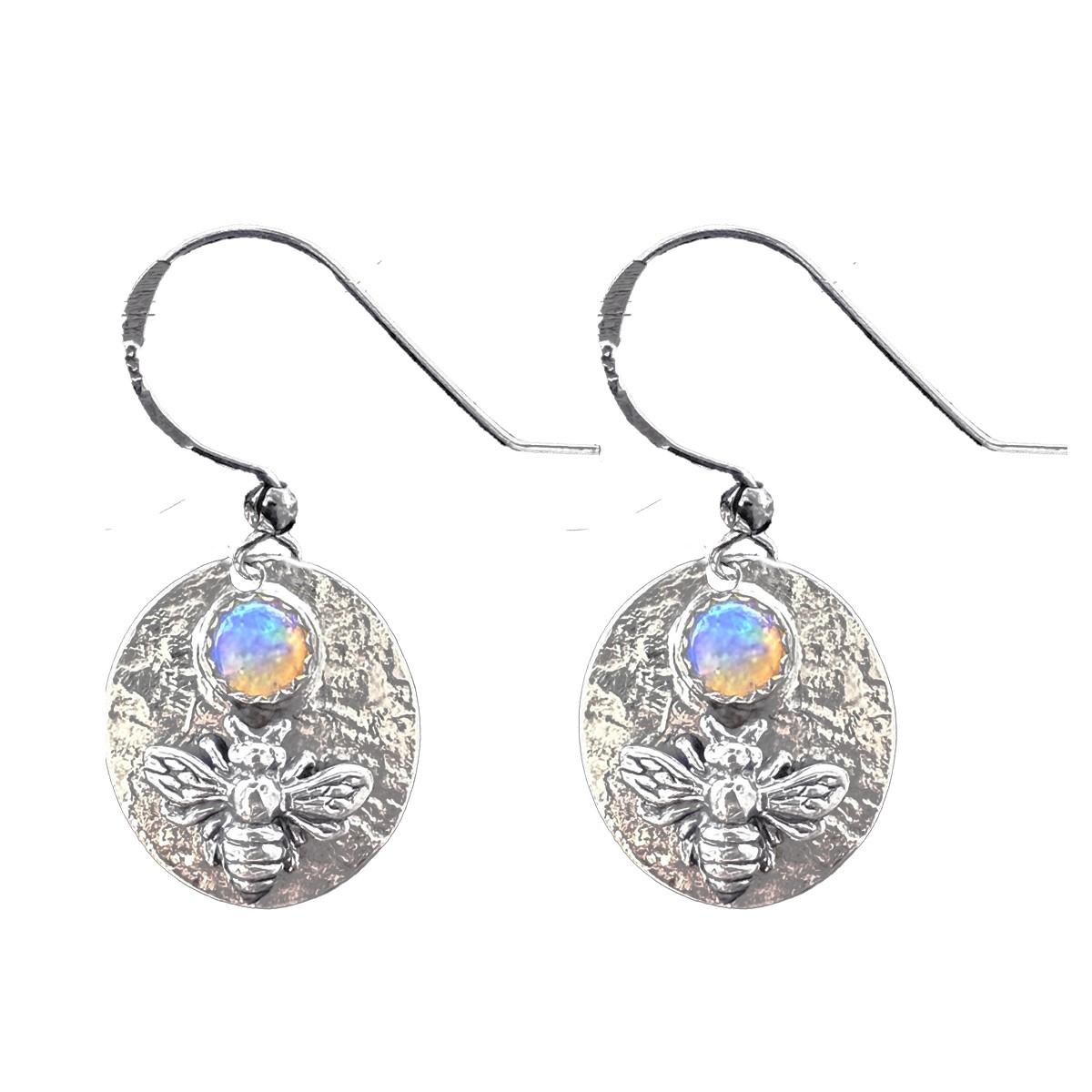 MICHELENE BERKEY - 18K/ 14K OPAL STERLING SILVER BEE EARRINGS - STERLING & GEMSTONE