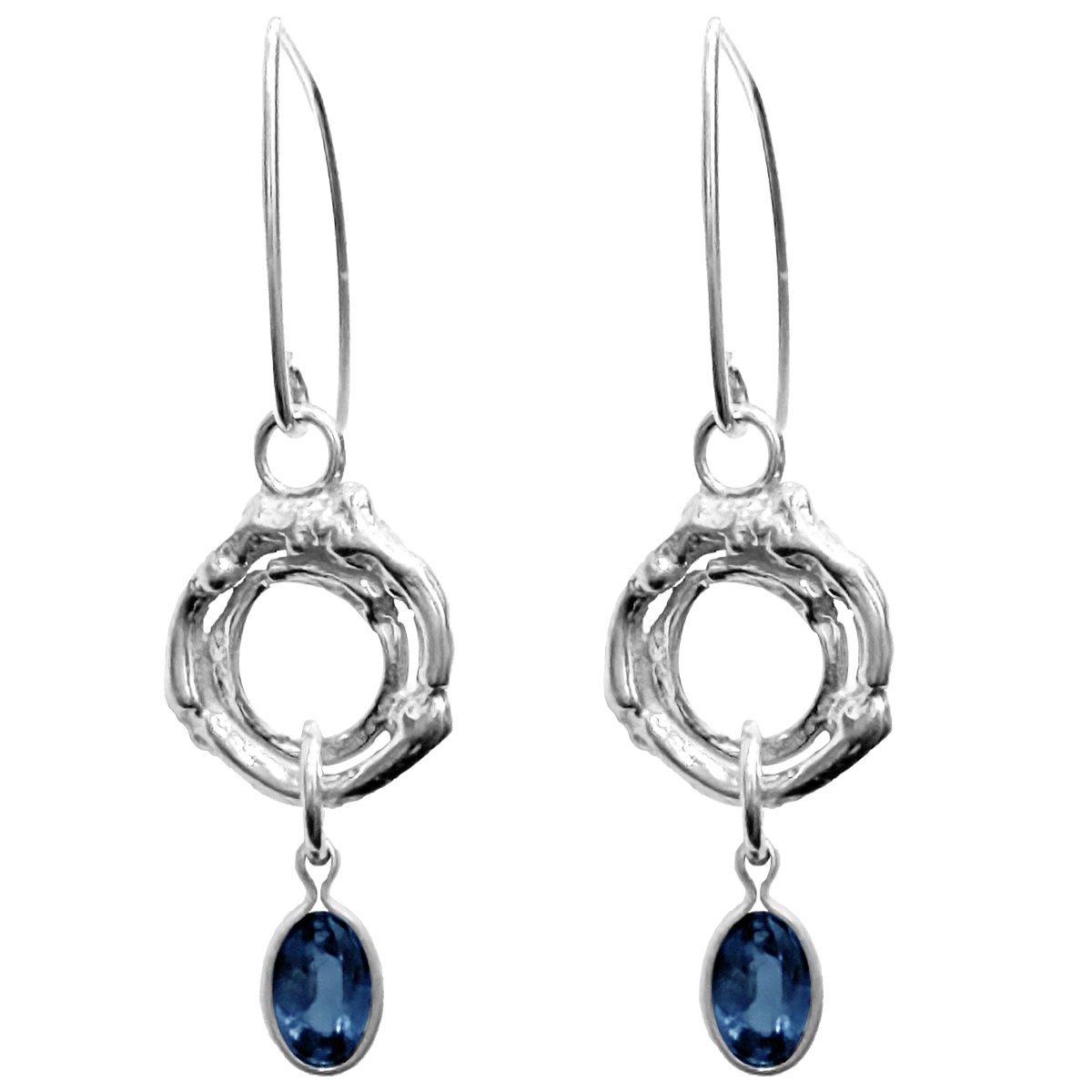 MICHELENE BERKEY - DOUBLE CIRCLE TWIG SAPPHIRE EARRINGS - STERLING & GEMSTONE