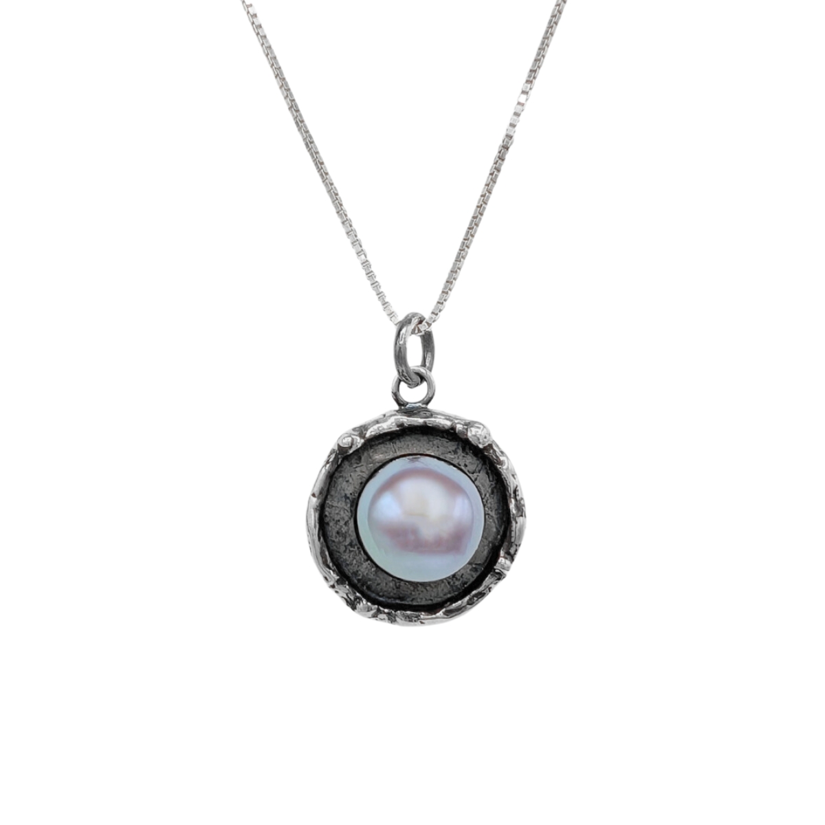 MICHELENE BERKEY - CIRCLE NECKLACE W/ PEARL - STERLING SILVER