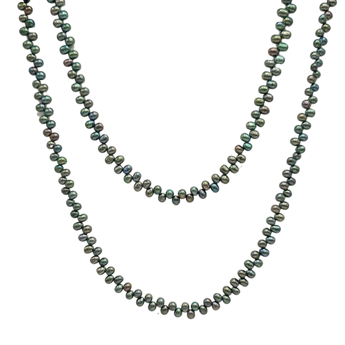 MICHELENE BERKEY - NECKLACE OF GREEN PEARLS, LONG - STERLING SILVER