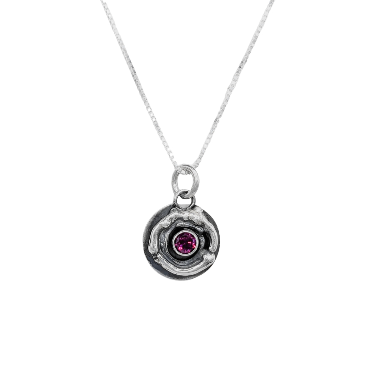 MICHELENE BERKEY - TWIG CIRCLE RHODOLITE NECKLACE - STERLING SILVER