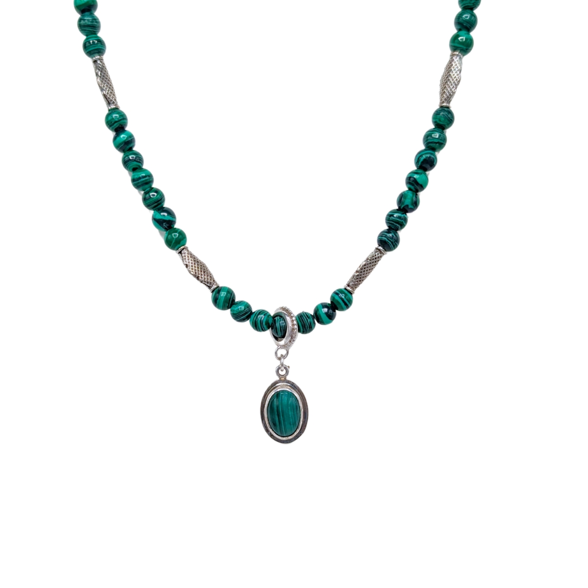 MICHELENE BERKEY - MALACHITE NECKLACE W/ PENDANT - STERLING SILVER