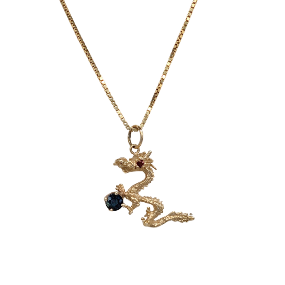 MICHELENE BERKEY - DRAGON NECKLACE, 14K W/ RUBY & SAPPHIRE - STERLING SILVER