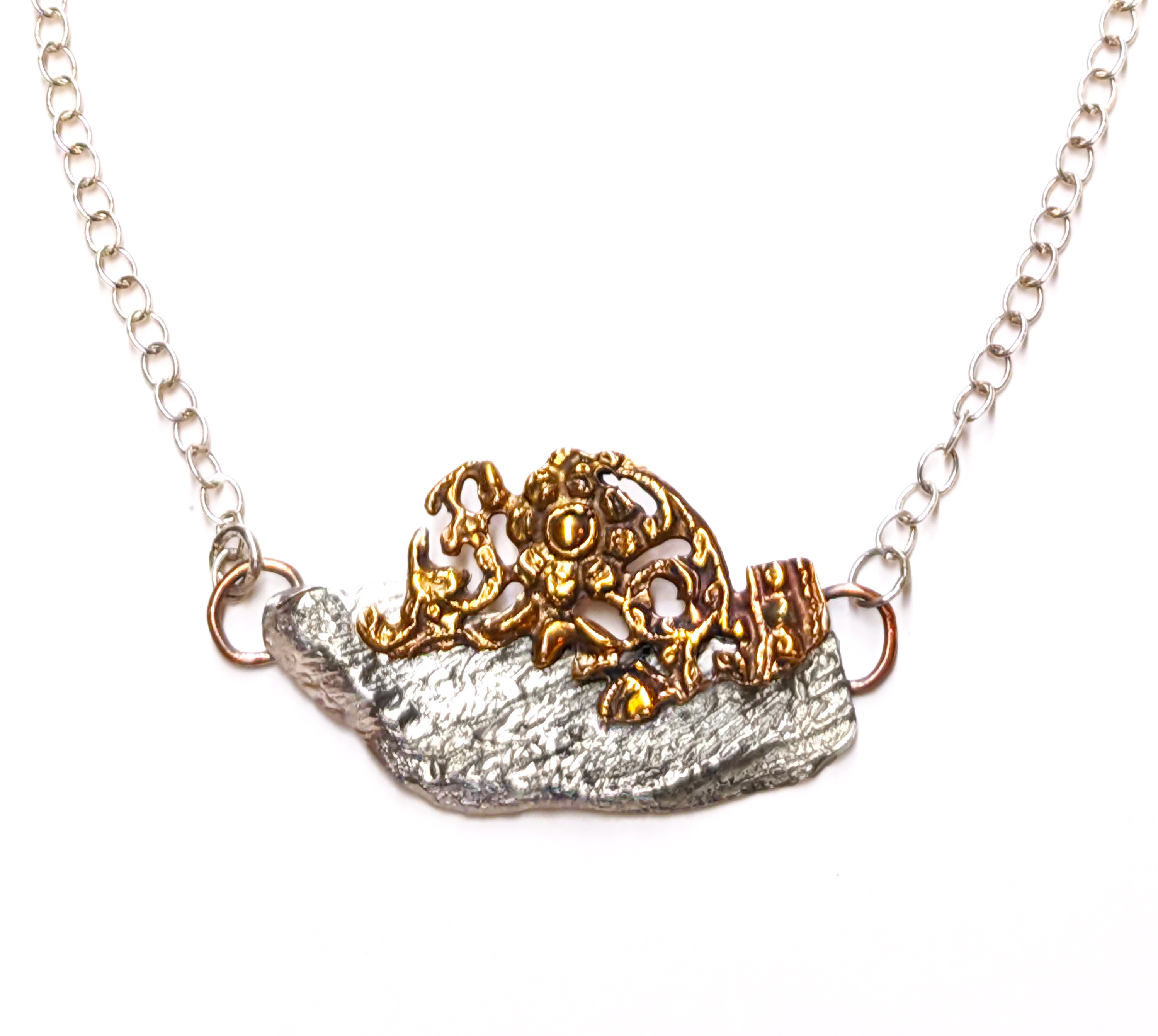 HOURI BORJIAN - SILVER AND BRONZE LACE PENDANT NECKLACE - STERLING & BRONZE