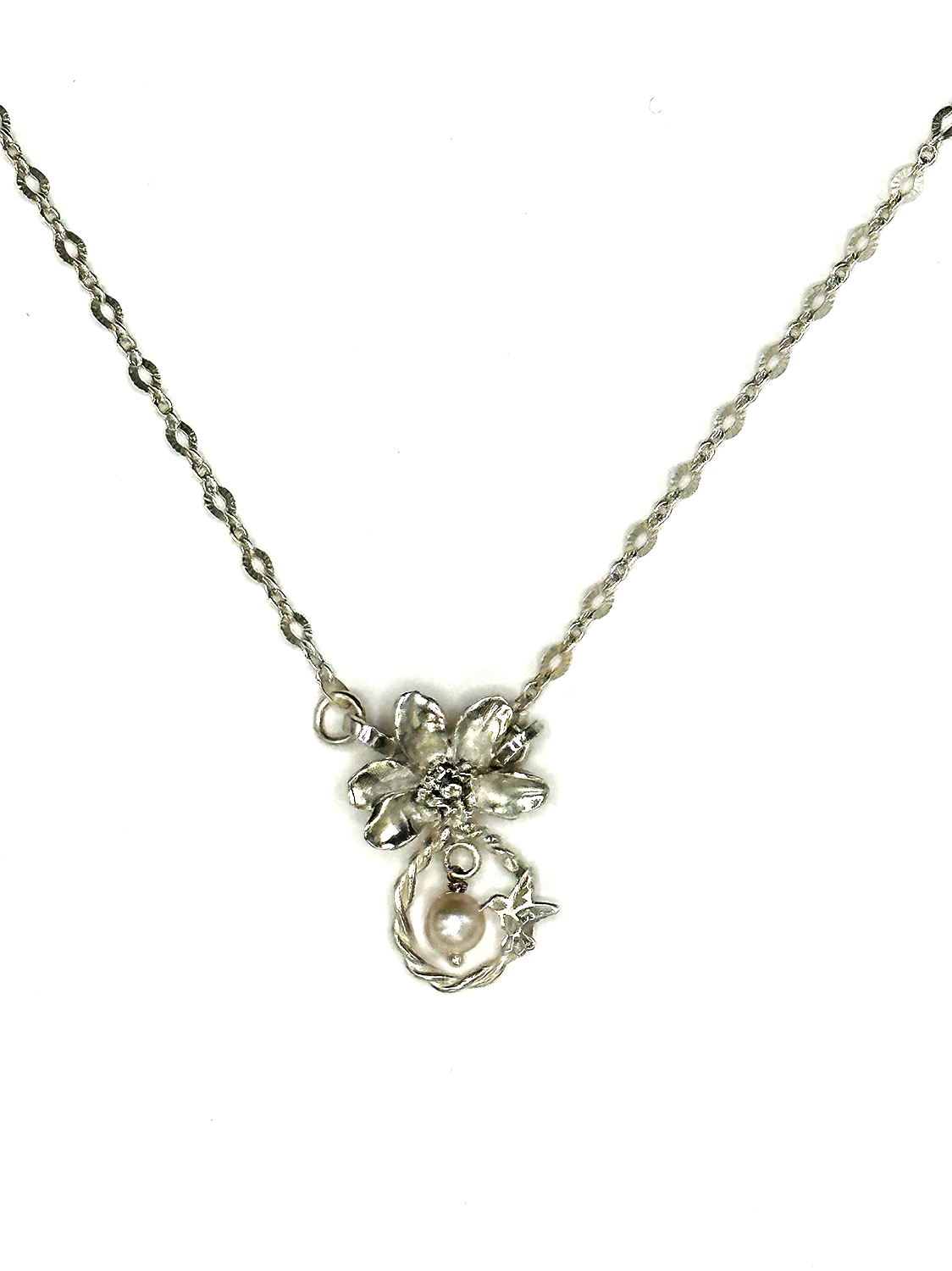 HOURI BORJIAN - SILVER HUMMINGBIRD PENDANT NECKLACE W/ PEARL - STERLING SILVER & PEARL