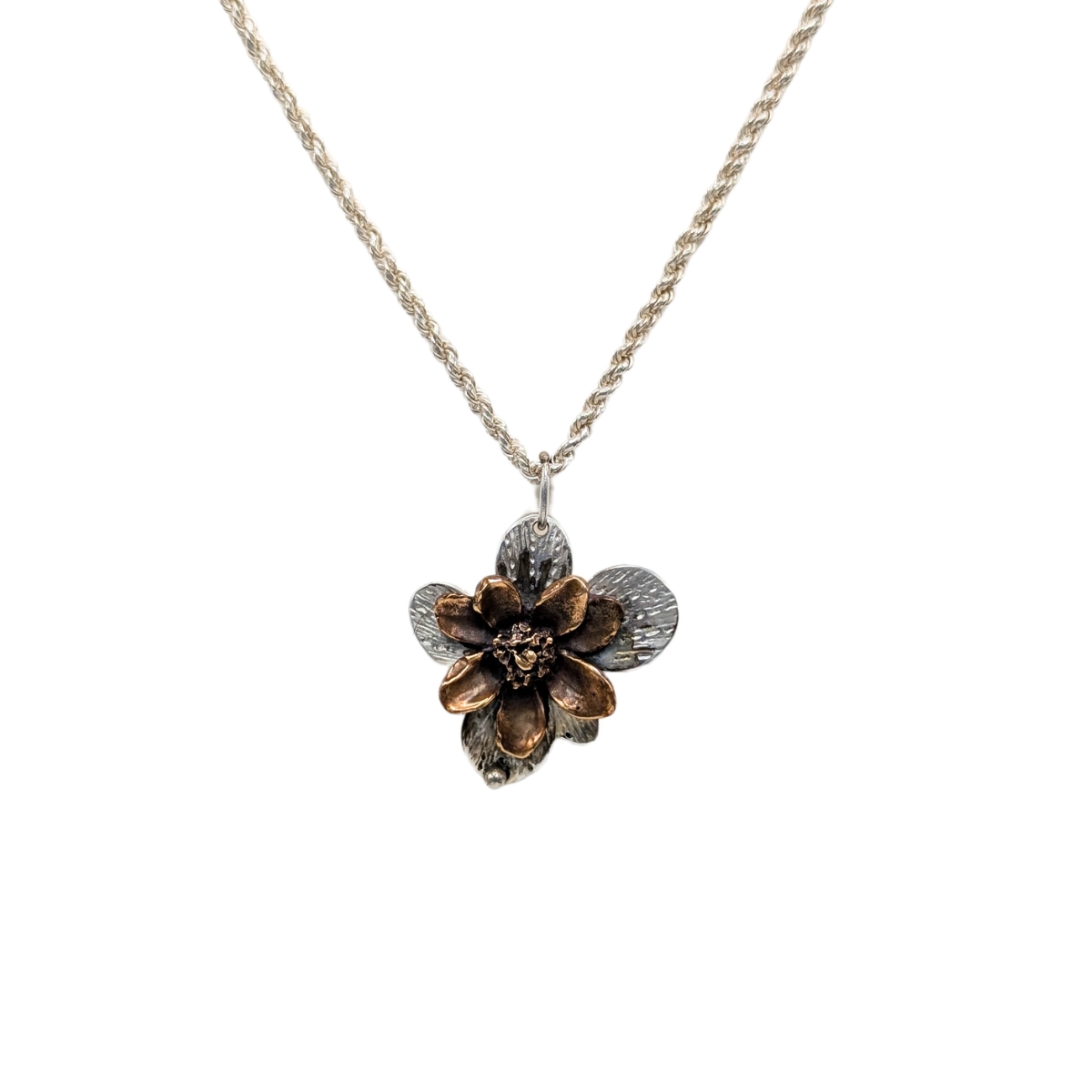 HOURI BORJIAN - BRONZE & STERLING DAISY PENDANT NECKLACE - STERLING SILVER