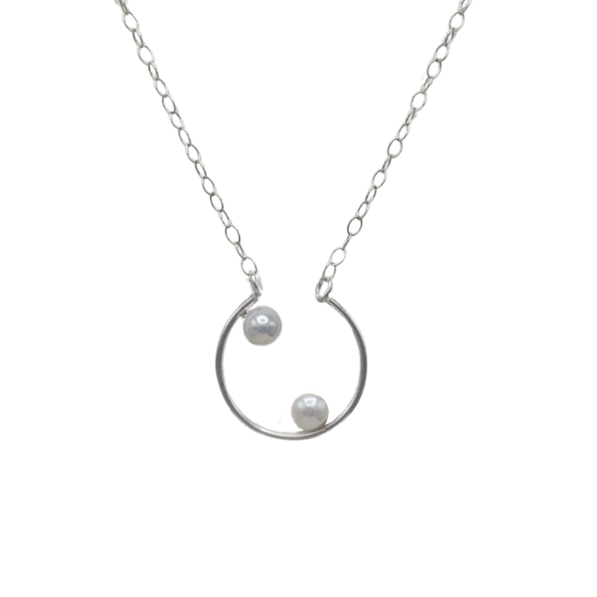 HOURI BORJIAN - PEARL &SILVER ROUND PENDANT NECKLACE - STERLING SILVER