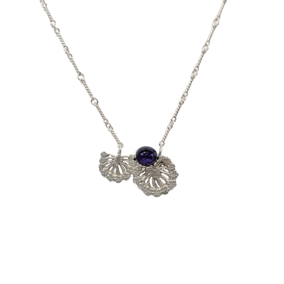 HOURI BORJIAN - SILVER DANDELINE & IOLITE PENDANT NECKALCE - STERLING & GEMSTONE