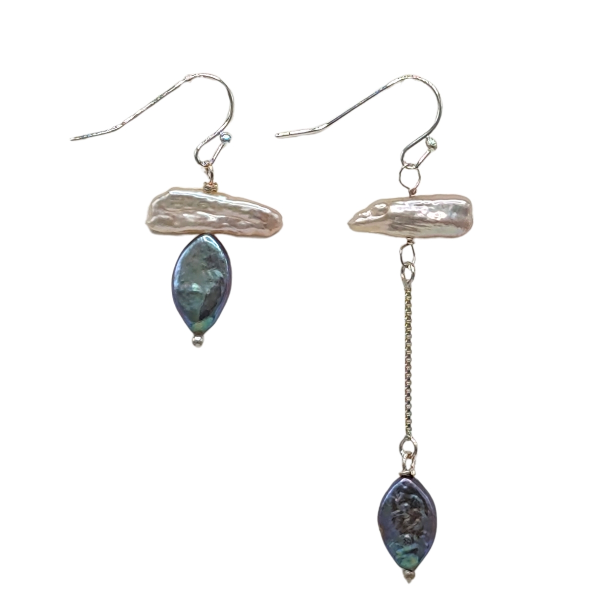 HOURI BORJIAN - STICK & TEARDROP PEARL ASYMMETRICAL - STERLING & GEMSTONE