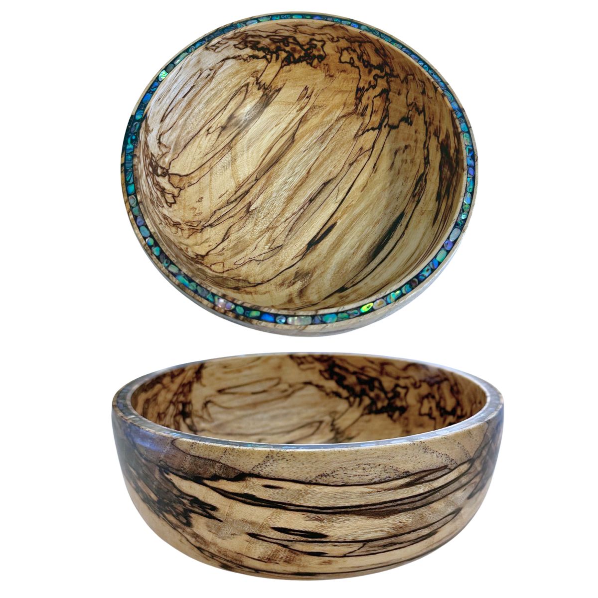 TOM BORUSKY - SPALTED HACKBERRY BOWL W/ ABALONE RIM - WOOD - 6.5 X 2.5 X 6.5