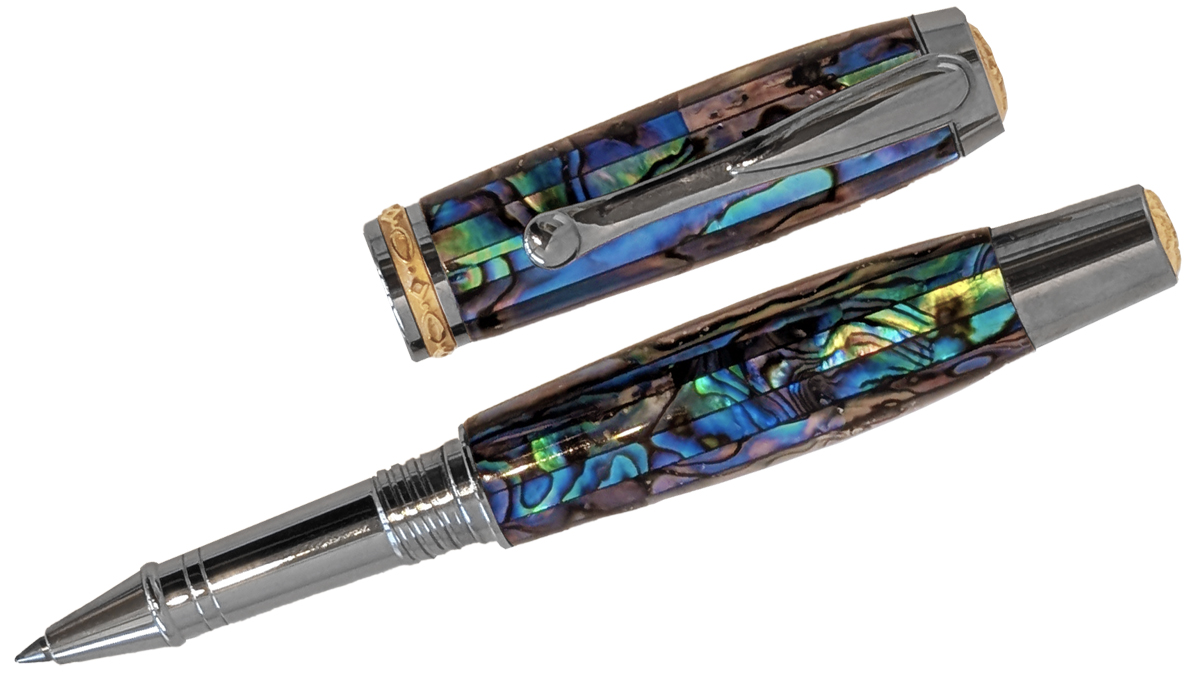 TOM BORUSKY - BLUE DYED ABALONE ROLLERBALL PEN - ABALONE