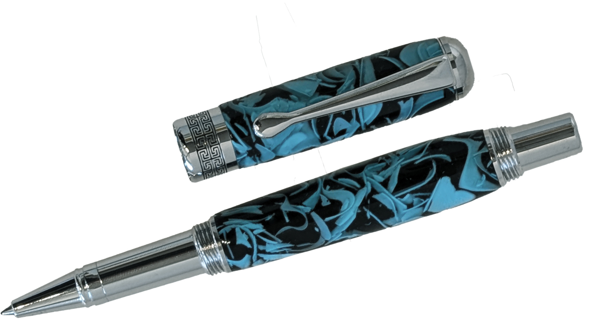 TOM BORUSKY - "THE ALLURE" BLACK & TEAL ROLLERBALL PEN - RESIN