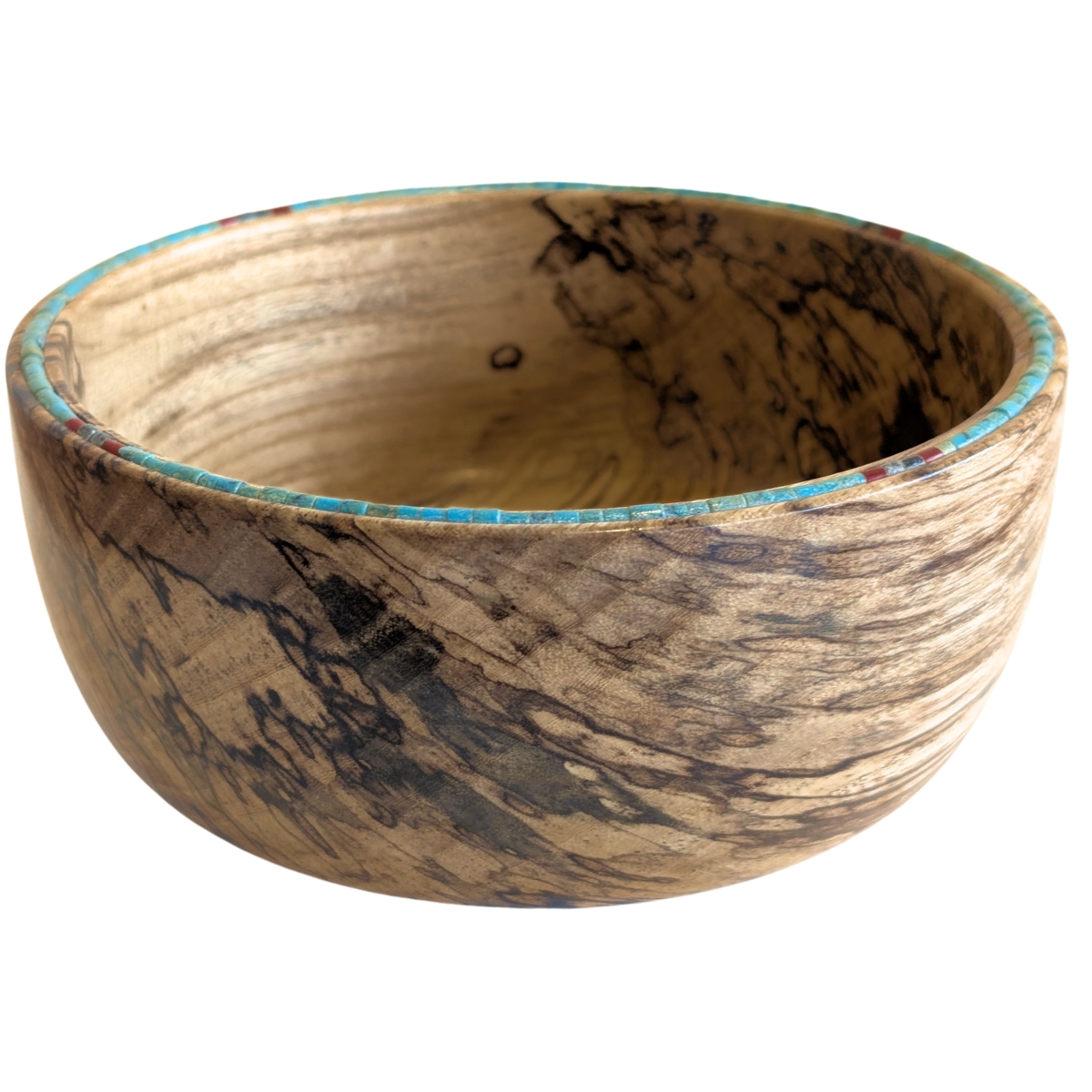 TOM BORUSKY - SPALTED HACKBERRY WITH TURQUOISE BOWL - WOOD - 5.5 X 2.75