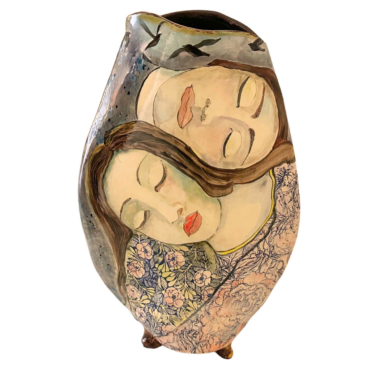 MARIA COUNTS - TWO SLEEPING LADIES VASE - CERAMIC - 10 X 15.5 X 5