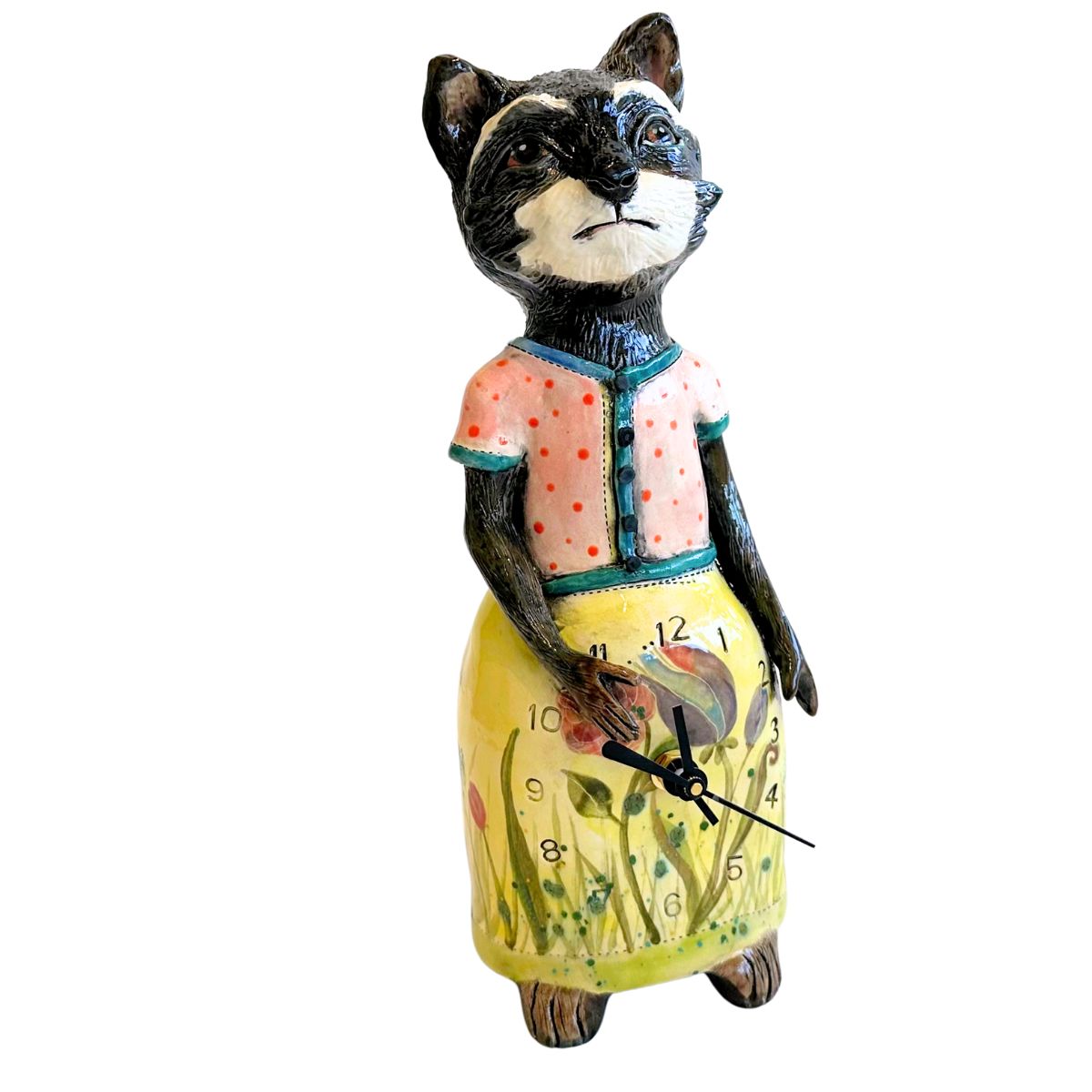 MARIA COUNTS - RACOON LADY CLOCK - CERAMIC - 4.5 X 12 X 4