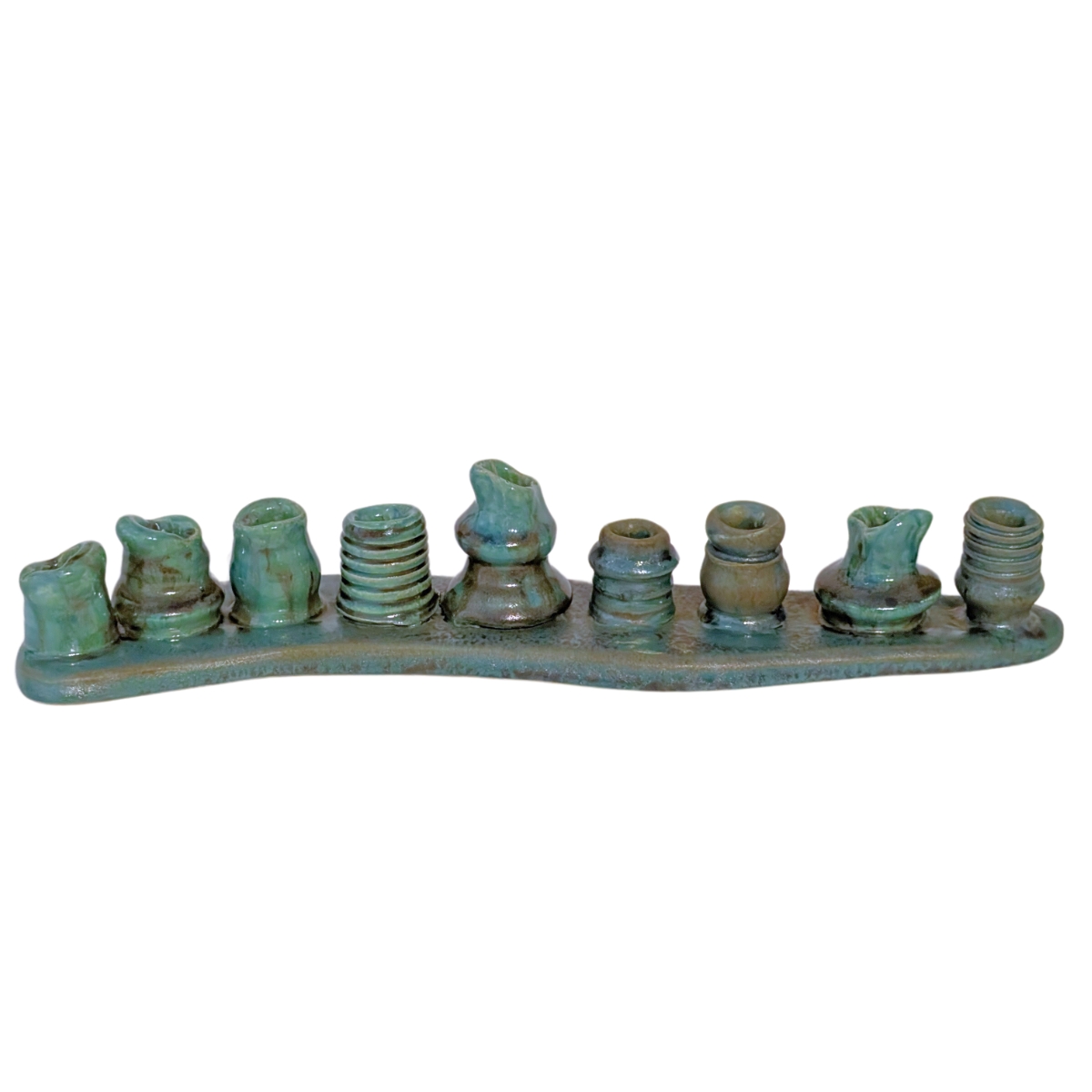 MARIA COUNTS - GREEN MENORAH - CERAMIC - 13 X 2.5