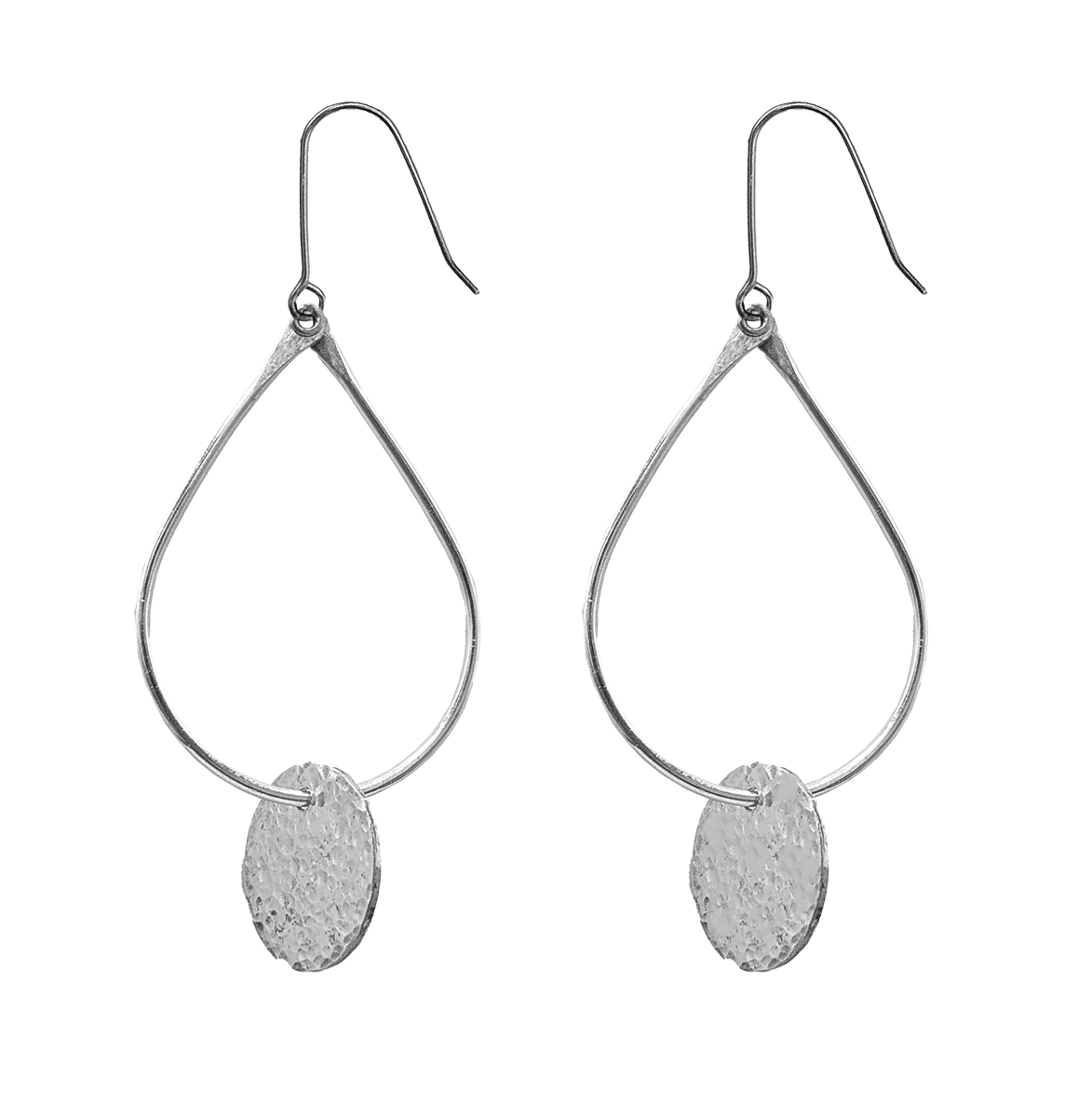 BILL GALLAGHER - TEARDROP HOOP EARRING WITH DISC, STERLING SILVER - STERLING