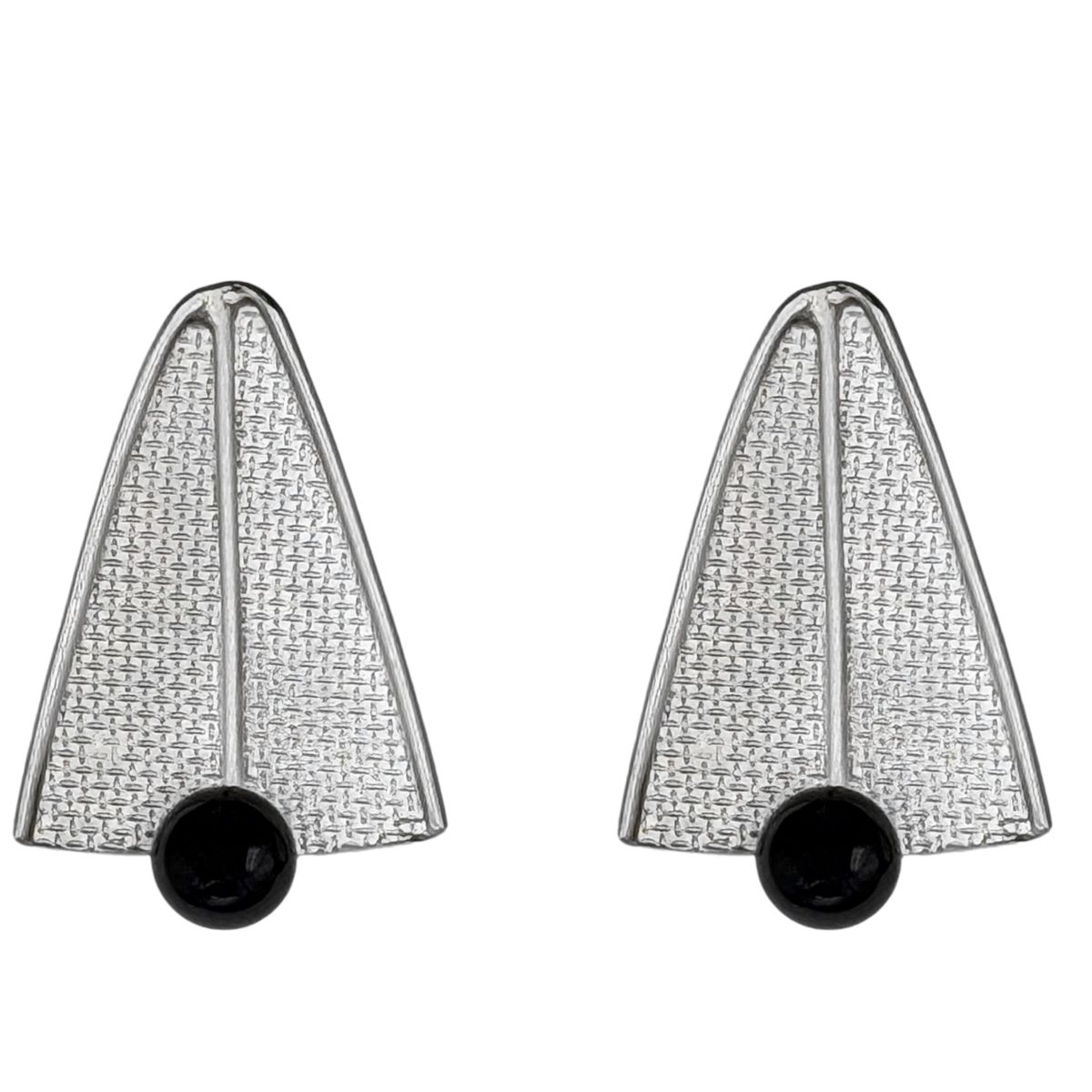 BILL GALLAGHER - TRIANGLE-SHAPE STERLING SILVER EARRING W/ BLACK ONYX - STERLING