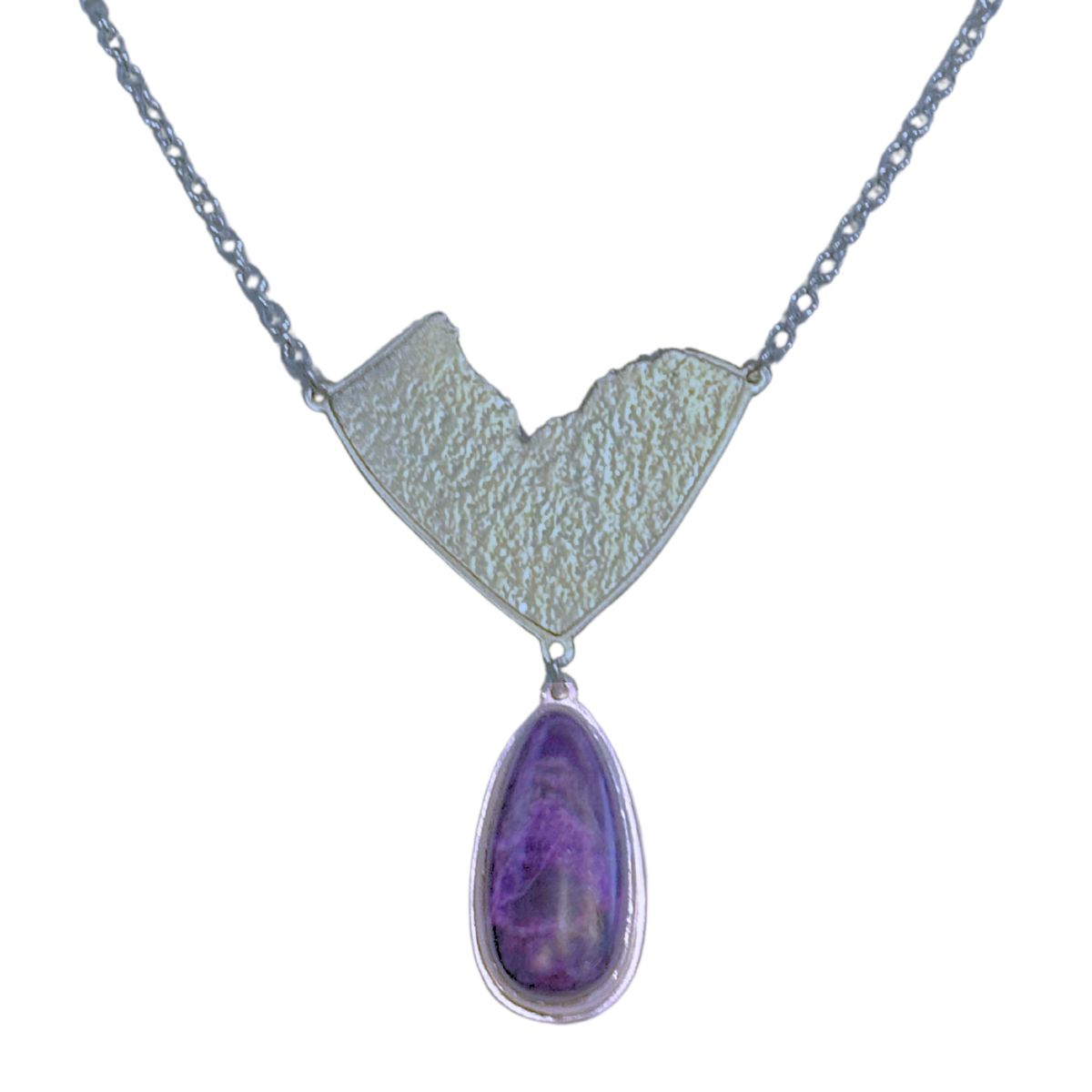 BILL GALLAGHER - STERLING TEXTURED NECKLACE W/ SUGILITE ON 18" STERLING CHAIN - STERLING