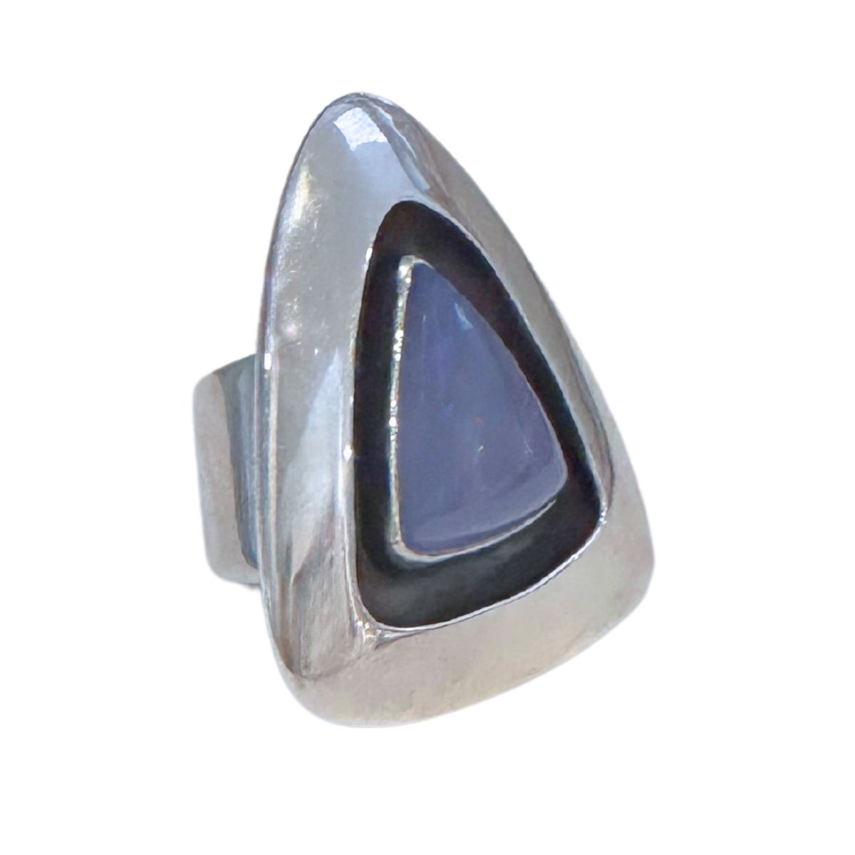 BILL GALLAGHER - BLUE CHALCEDONY SHADOWBOX DESIGN STERLING SILVER RING - STERLING