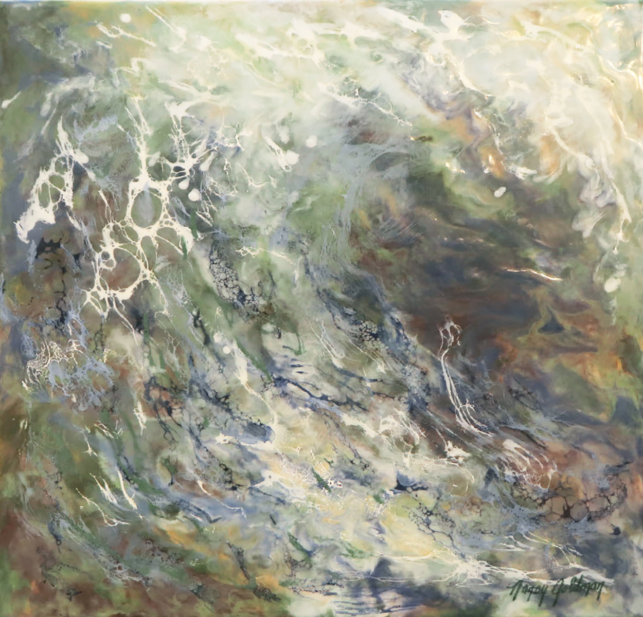 NANCY GOLDMAN - SWISH - ENCAUSTIC - 16 x 16