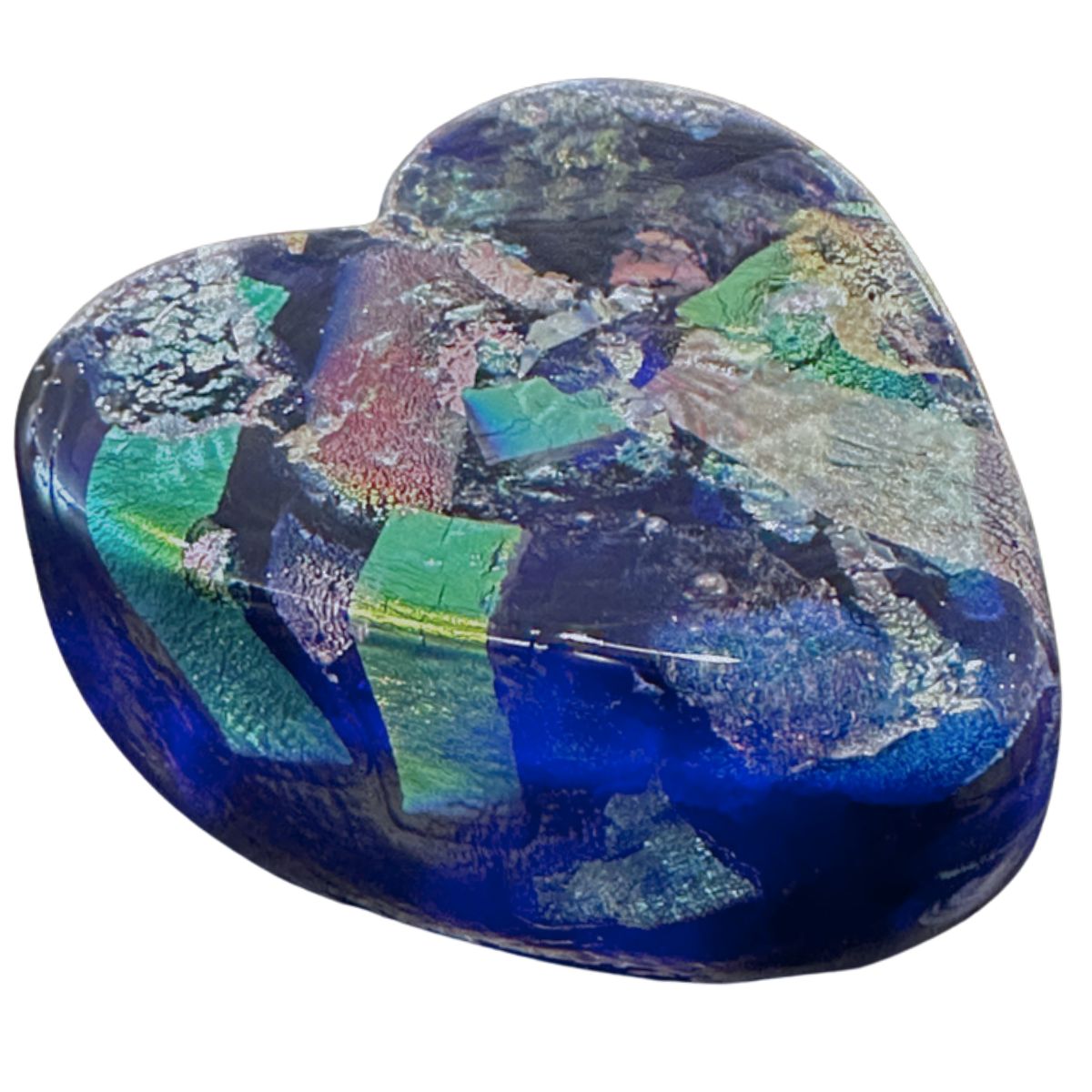 KEN AND INGRID HANSON - COBALT HEART PAPERWEIGHT - GLASS