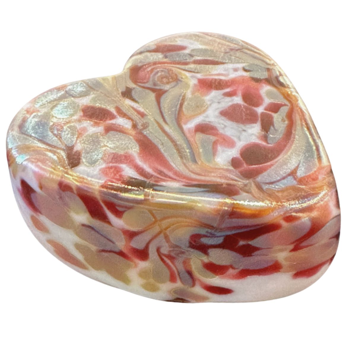 KEN AND INGRID HANSON - IRIS SWIRL HEART PAPERWEIGHT - GLASS