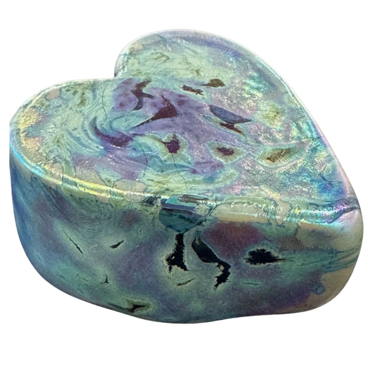 KEN AND INGRID HANSON - OPALINE HEART PAPERWEIGHT - GLASS