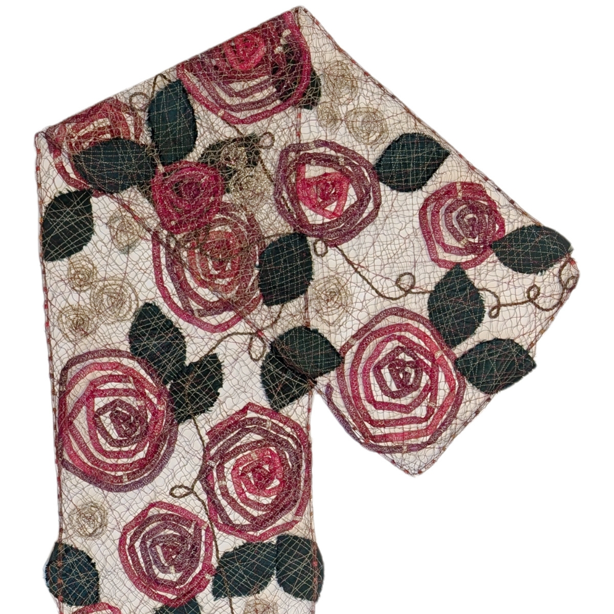 MARY HAMMOND - RED SPARKLE ROSE SCARF - FIBER