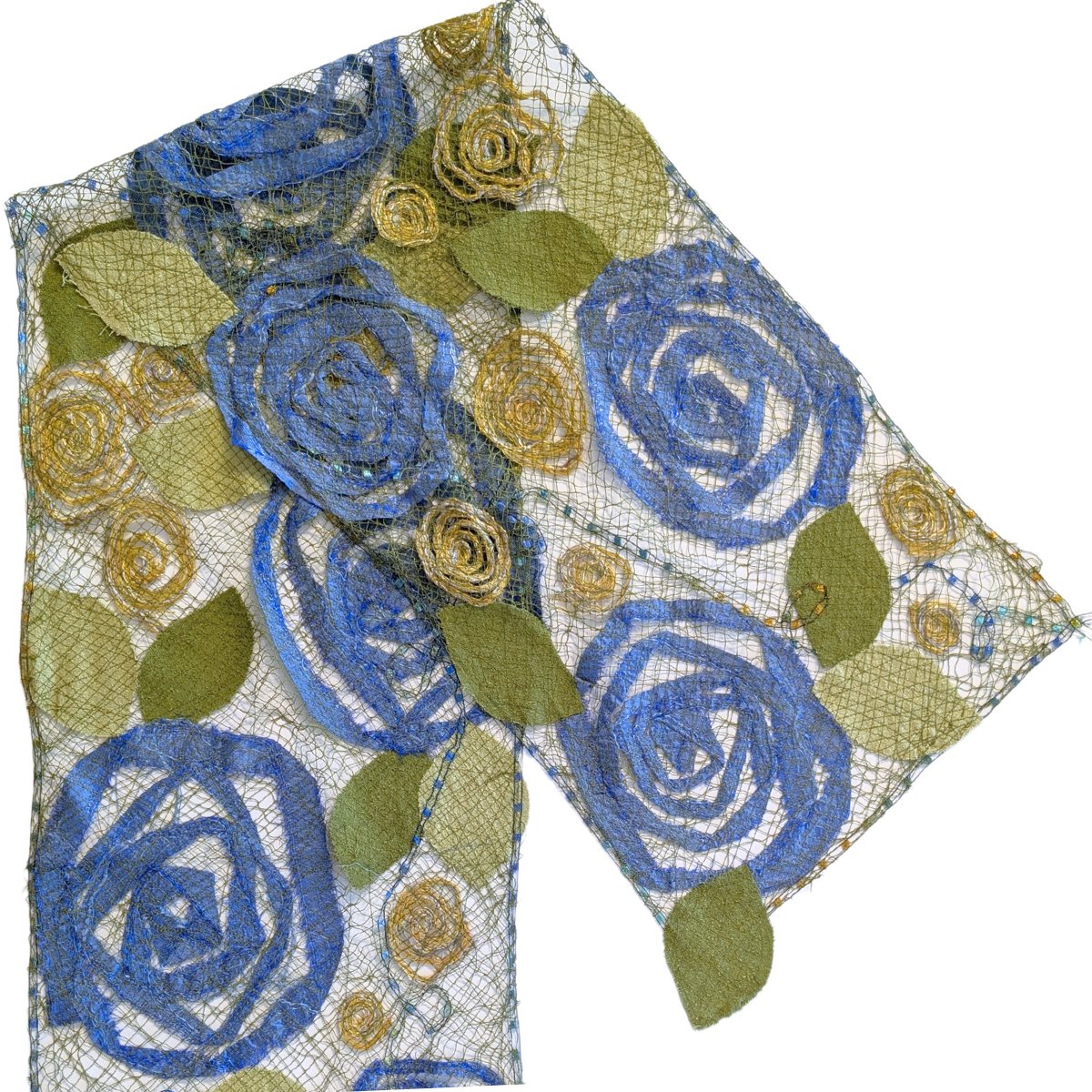 MARY HAMMOND - BLUE SILK ROSE SCARF - FIBER