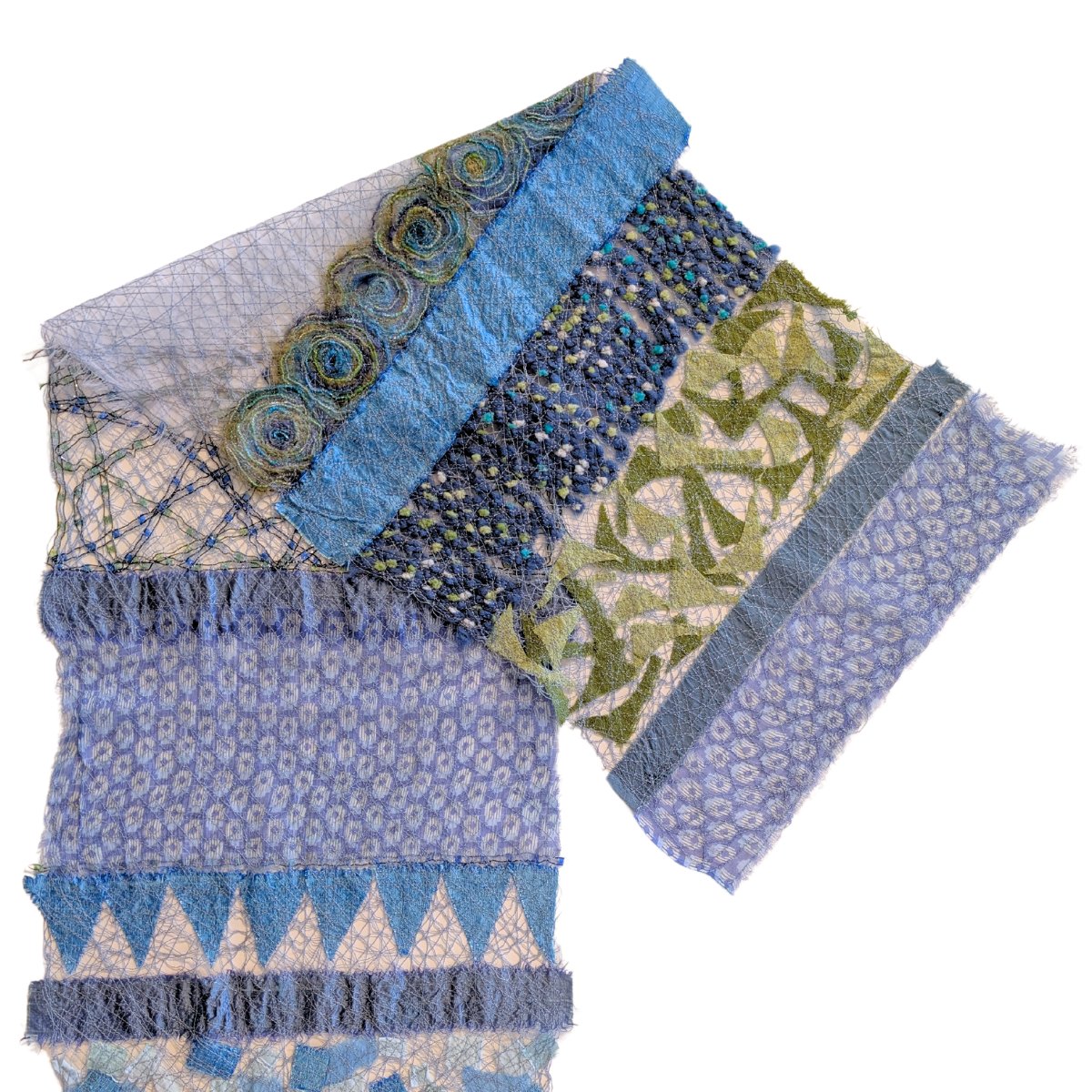 MARY HAMMOND - TRUE BLUE PATCHWORK SCARF - FIBER