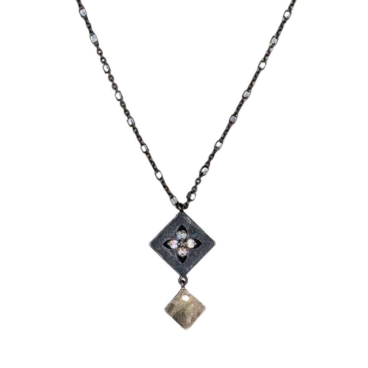 ITHIL METALWORKS - OXIDIZED SS & 9K GOLD DIAMOND SHAPE W/ CZS NECKLACE - STERLING & GEMSTONE