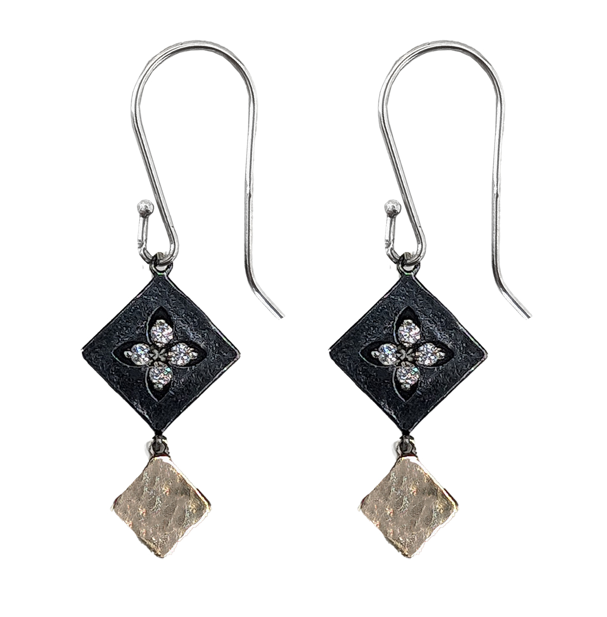 ITHIL METALWORKS - OIXD SILVER & 9K GOLD DIAMOND & CZ EARRINGS - STERLING & GEMSTONE