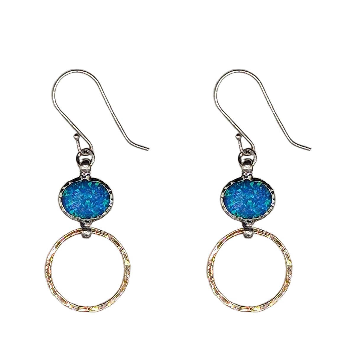 ITHIL METALWORKS - OPAL, SS & GOLD EARRINGS - STERLING & GEMSTONE