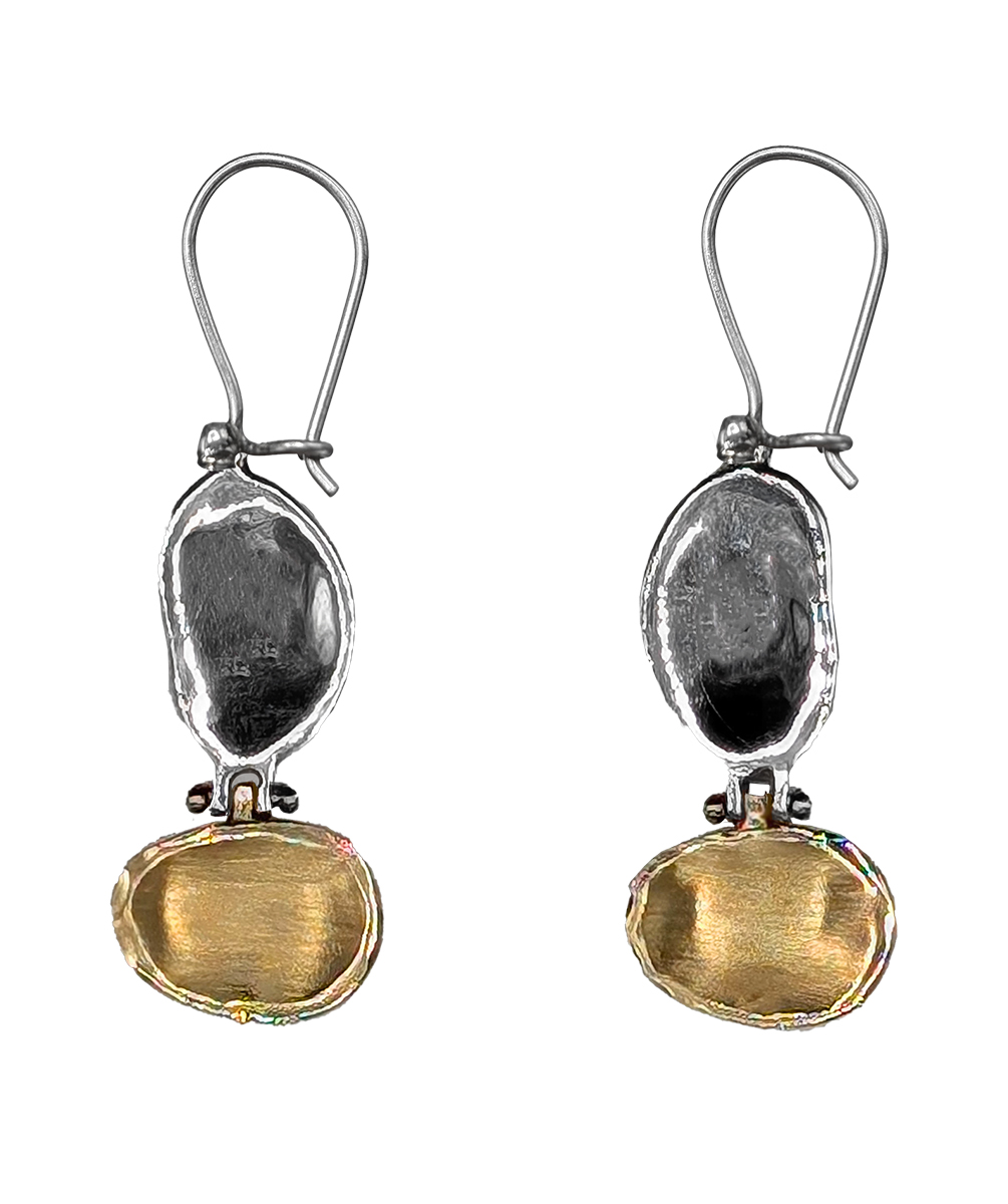 ITHIL METALWORKS - SS & 9K GOLD DISC EARRINGS - SILVER & GOLD