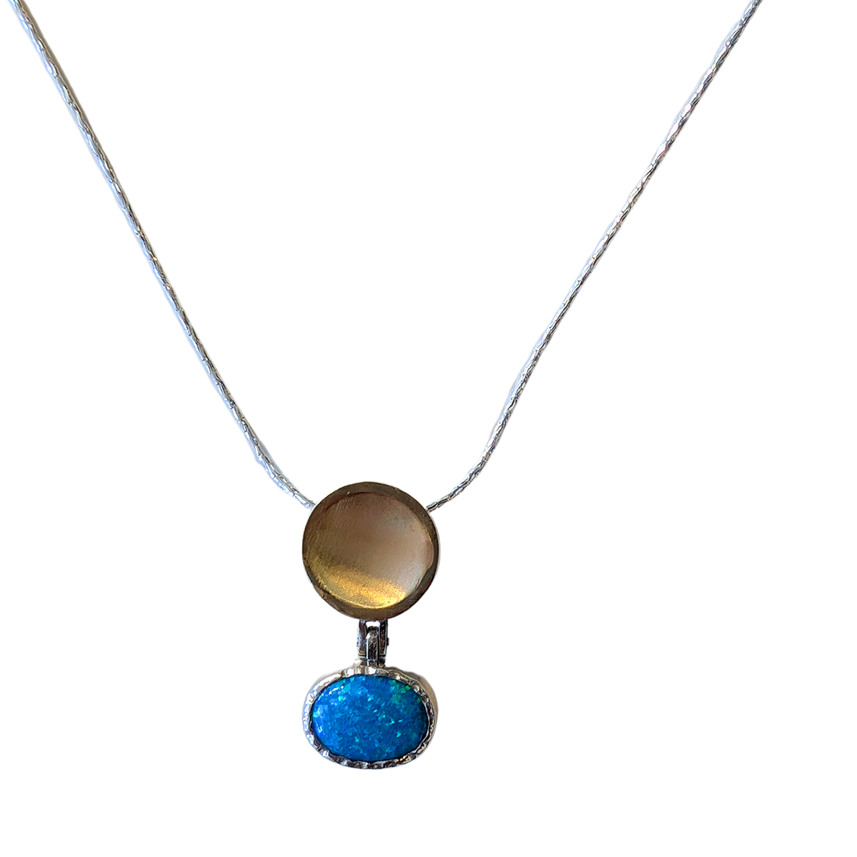 ITHIL METALWORKS - OPAL, SS & 9K GOLD NECKLACE - STERLING & GEMSTONE