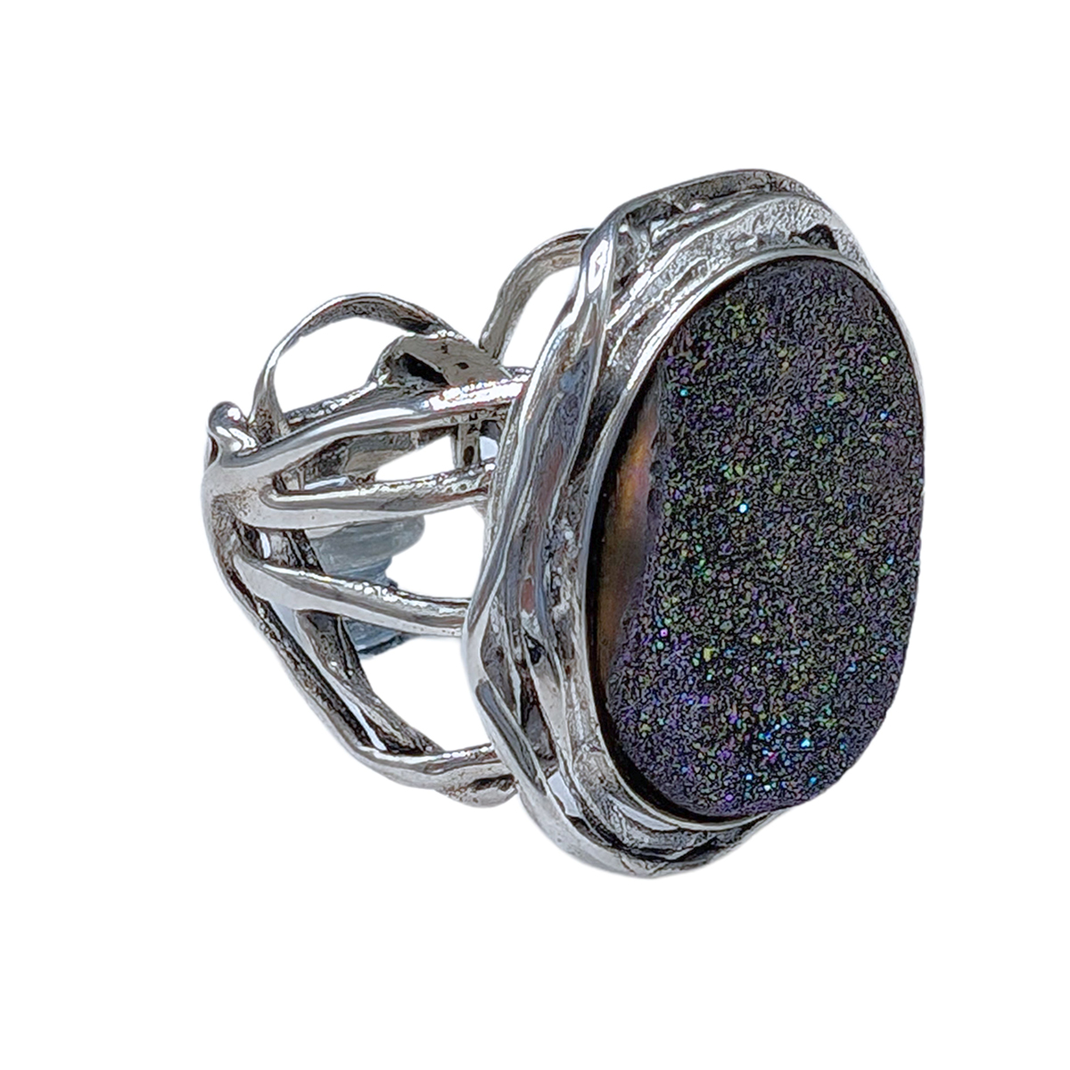 ITHIL METALWORKS - IRIDESCENT DRUZY & STERLING RING - STERLING & GEMSTONE