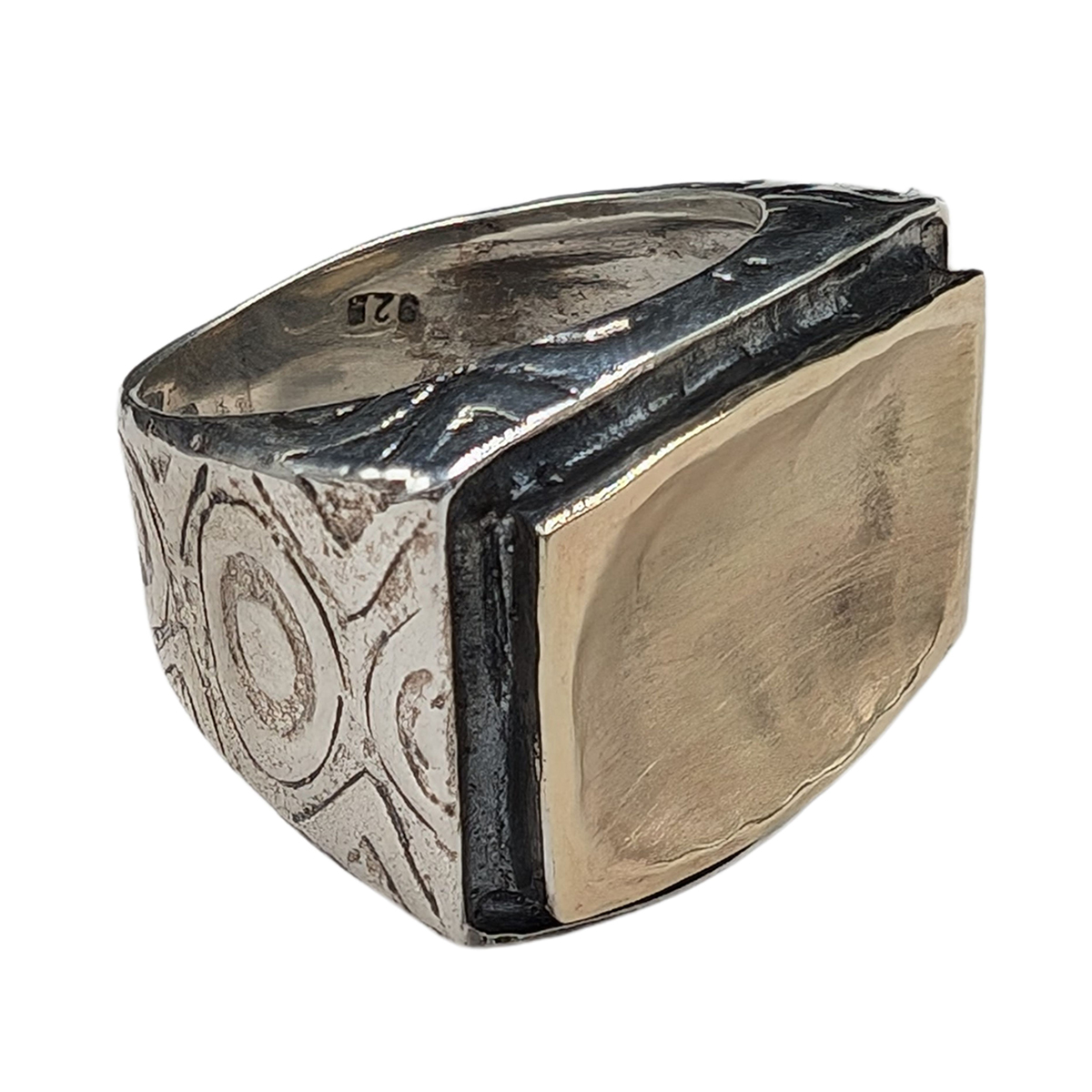 ITHIL METALWORKS - RECTANGLE 9K GOLD & SS RING - SILVER & GOLD