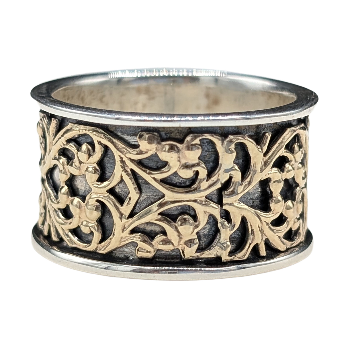 ITHIL METALWORKS - 9K GOLD & SS FILIGREE RING - SILVER & GOLD