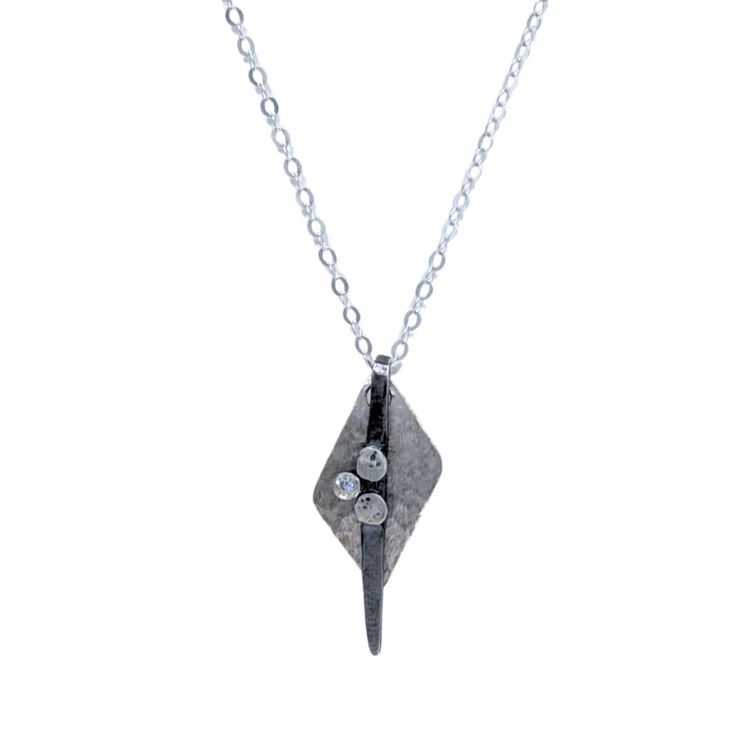 ITHIL METALWORKS - SILVER DIAMOND, OXIDIZED BAR W/SILVER AND CZ EMBELLISHMENT - SILVER