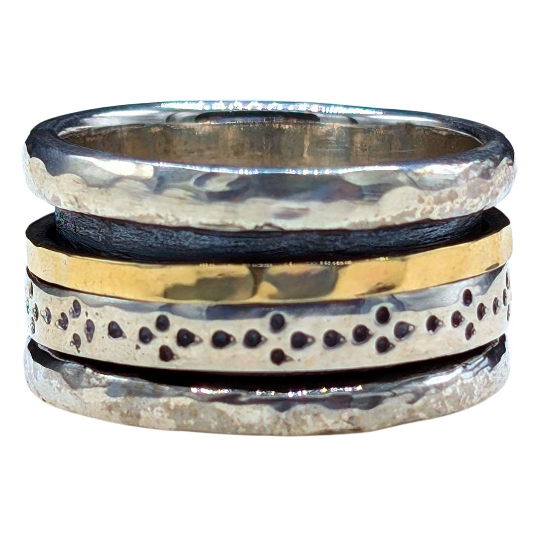 ITHIL METALWORKS - TEXTURED STERLING & GOLD SPINNER RING - SILVER & GOLD