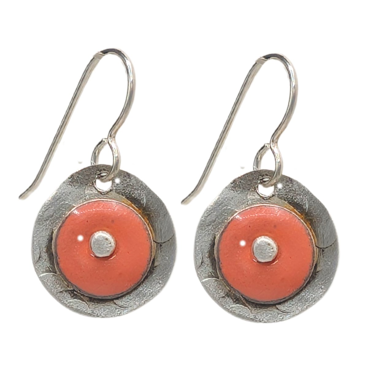 JOANNA CRAFT - ROUND CORAL ENAMEL EARRINGS - STERLING SILVER & ENAMEL