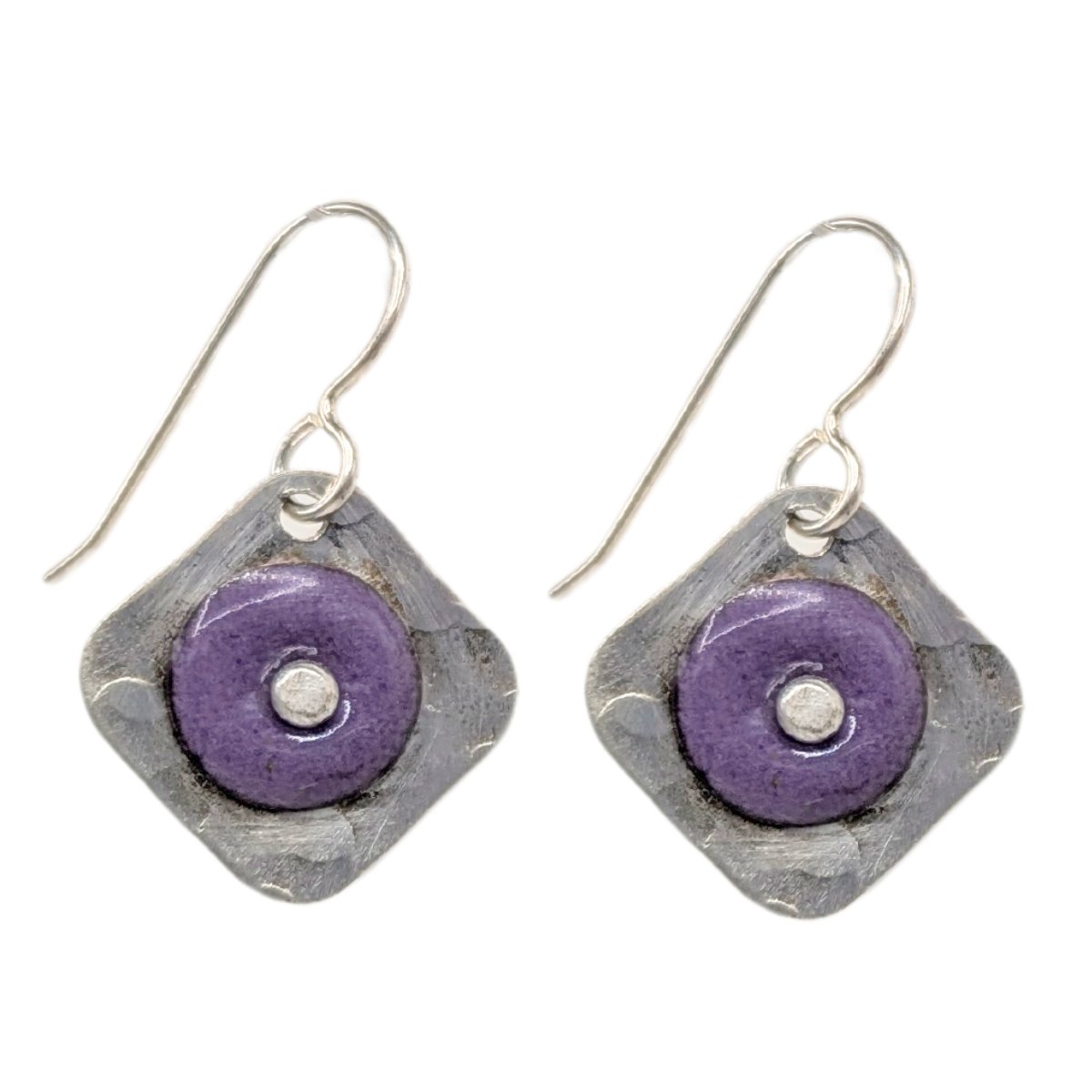 JOANNA CRAFT - SQUARE PURPLE ENAMEL EARRINGS - STERLING SILVER & ENAMEL