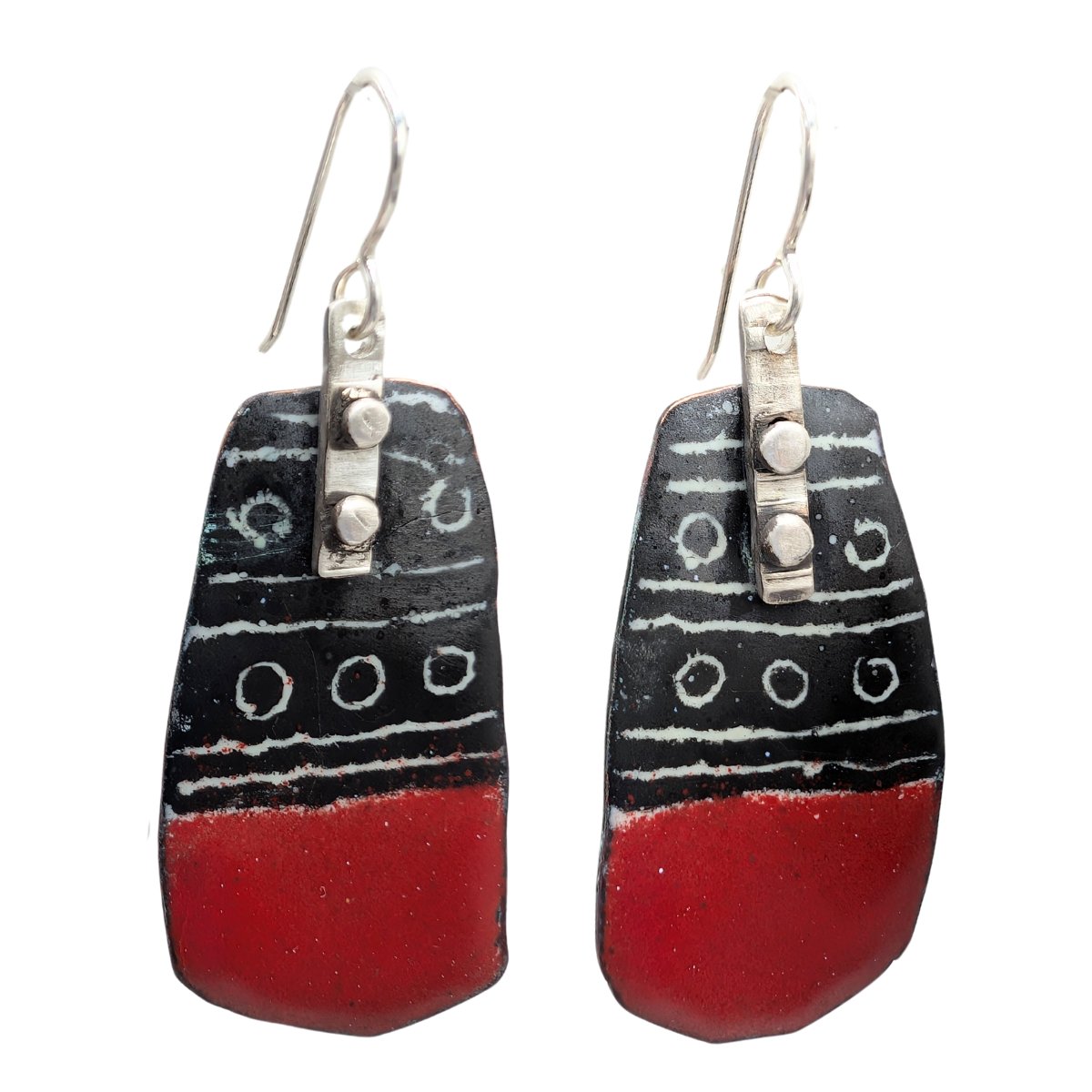 JOANNA CRAFT - RED AND BLACK ENAMEL EARRINGS - STERLING SILVER & ENAMEL